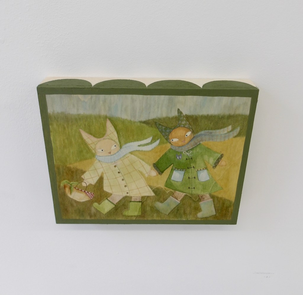Painting of two cats on wooden canvas