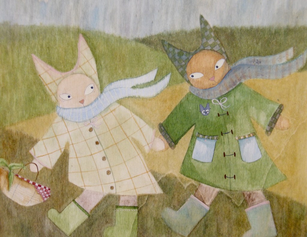 Painting of two cats on wooden canvas