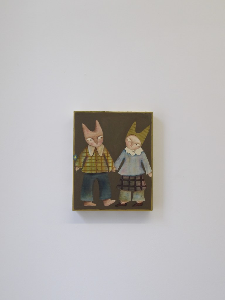 Painting of two cats on wooden canvas