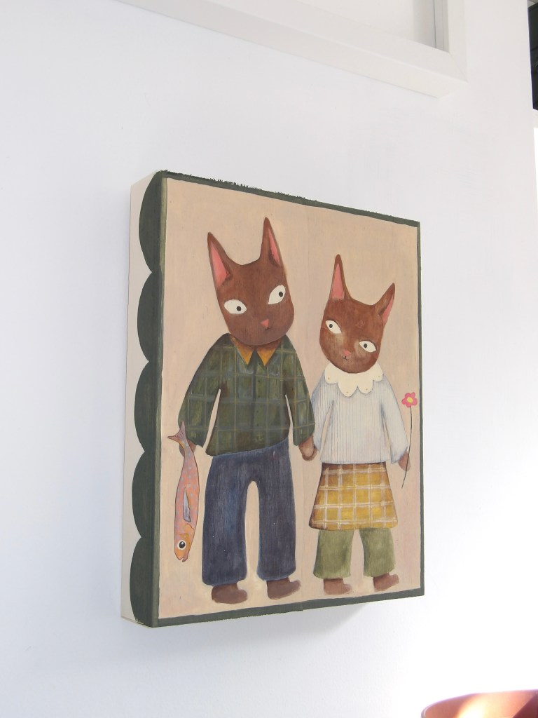 Painting of two cats on wooden canvas