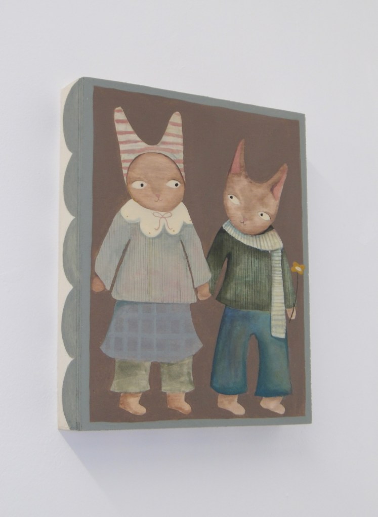 Painting of two cats on wooden canvas