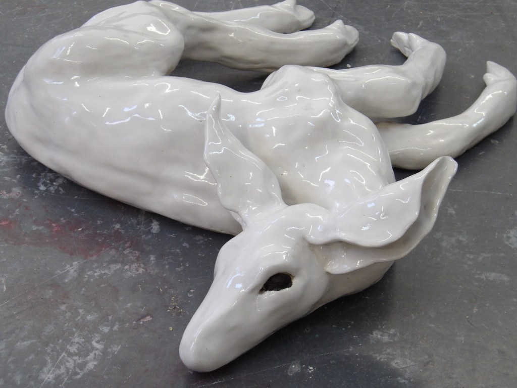 Ceramic deer sculpture